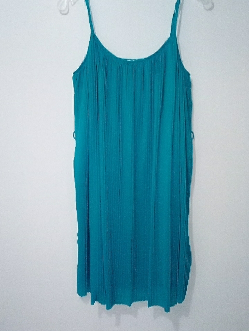 Dynamite Teal Green Sheer Pleated Slip Dress
